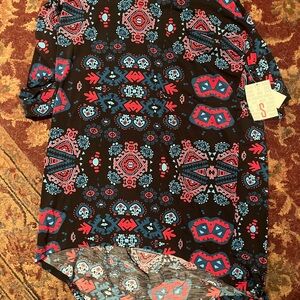 LuLaRoe Irma Black Tunic with Red & Blue Aztec Print Size Small
